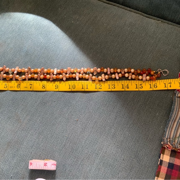 Amber Agate Biwa Pearl Sterling Double Layered Choker Necklace OOAK Handmade - Picture 6 of 16